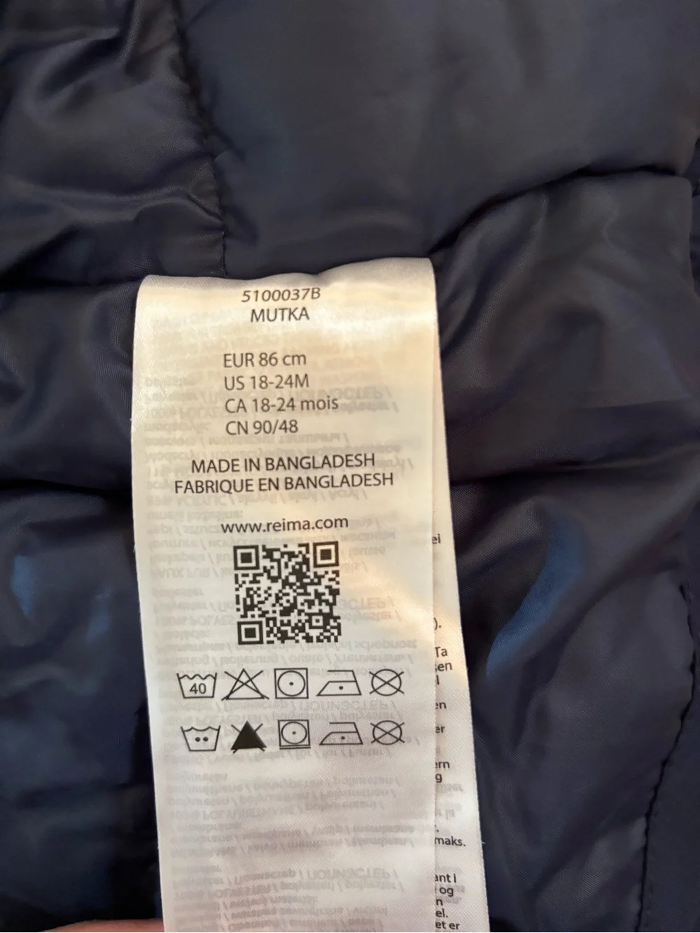 Reima Mutka Kids Navy Winter Parka Faux Fur Hood Size 86, 18 to 24M